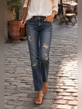 HOLLISTER Women’s Customized Distressed Y2K Boyfriend Blue Jeans Sz 34x 30